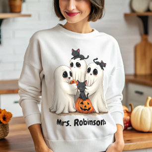 Sweatshirt Nom personnalisé Chats fantômes Halloween