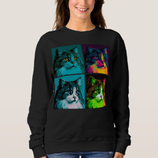 Sweatshirt Norwegian Forest Cat Pop Illustration Colorful 5