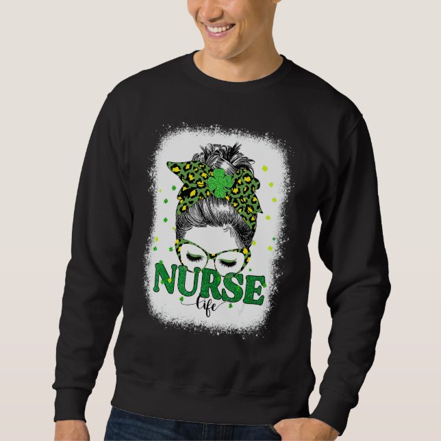 Sweatshirt Nourriture blanchie Vie Messy Bun Leopard St patri (Devant)