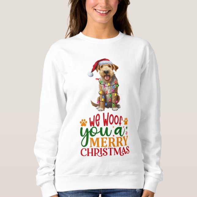 Sweatshirt Nous vous aboiem un joyeux Noël Airedale Terrier (Devant)