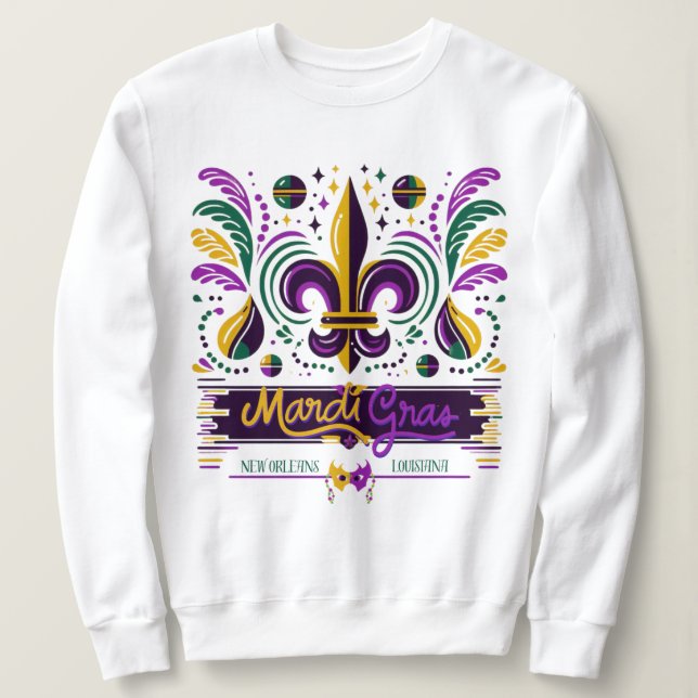 Sweatshirt Nouvelle-Orléans Mardi Gras jaune violet vert (Design devant)