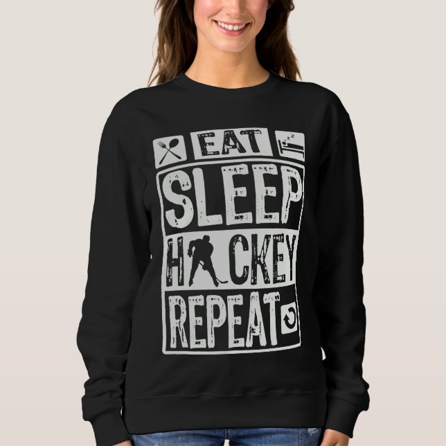 Sweatshirt Novelty Eat Sleep Hockey Repeat Men Boys Women Gir (Devant)