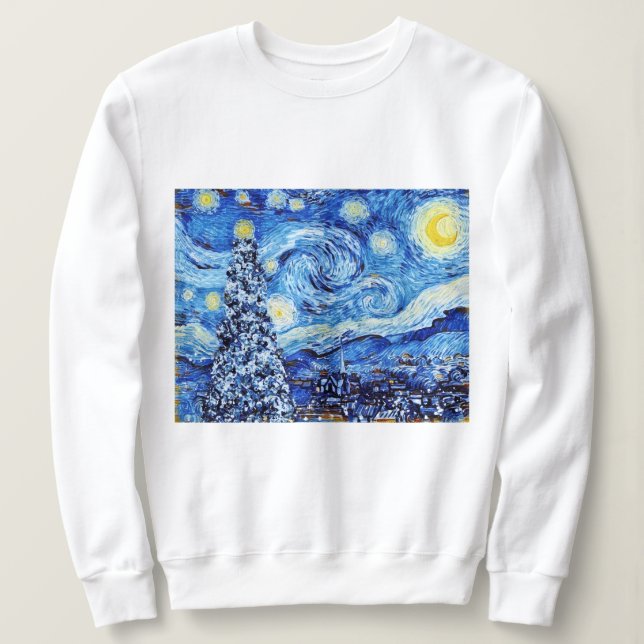 Sweatshirt Nuit Van Gogh Starry - Arbre de Noël blanc (Design devant)