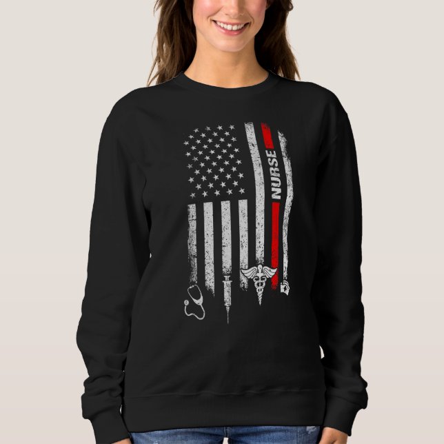 Sweatshirt Nurs stéthoscopiques de l'infirmière du drapeau am (Devant)