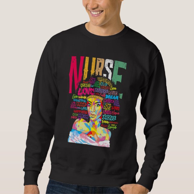Sweatshirt Nurse Black Woman Magic Afro Melanin Queen Black H (Devant)