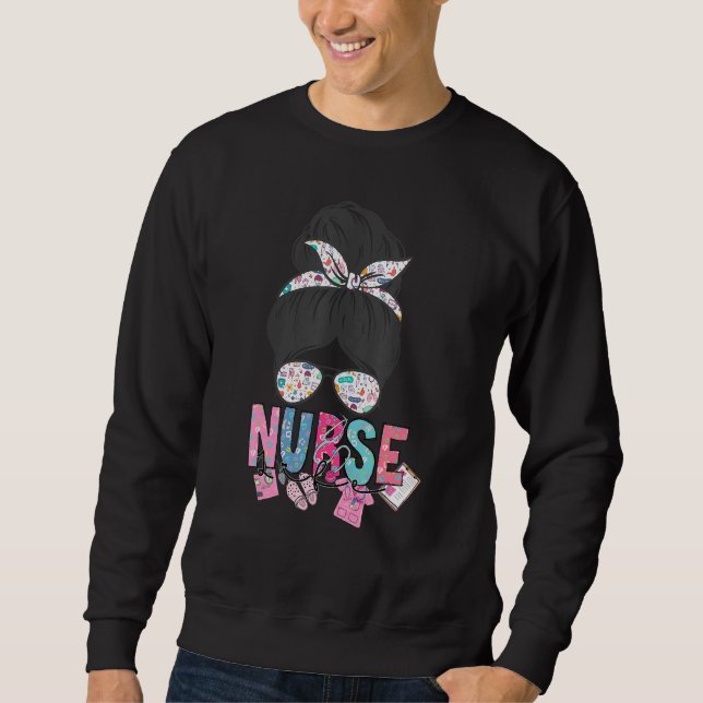 Sweatshirt Nurse Life Healthcare Leopard Nurse Life Messy Bun (Devant)