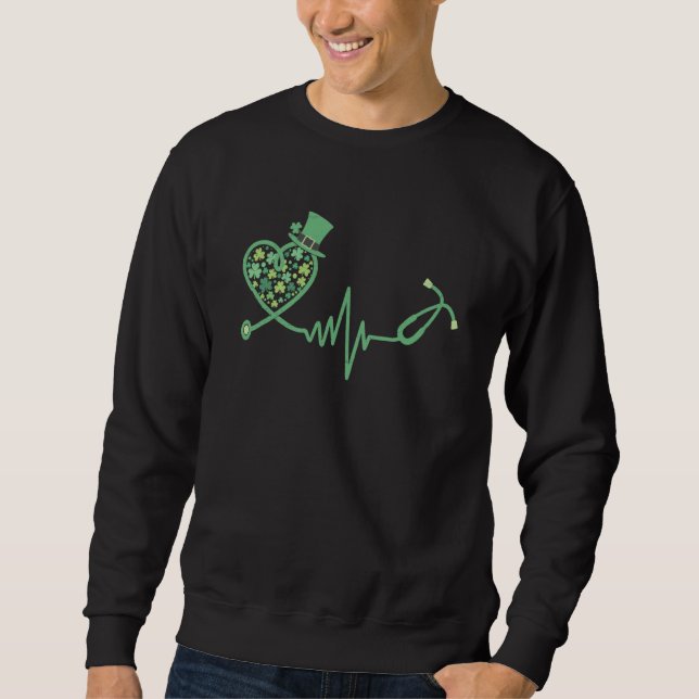 Sweatshirt Nurse St Patrick's Day Stethoscope Heartbeat Heart (Devant)