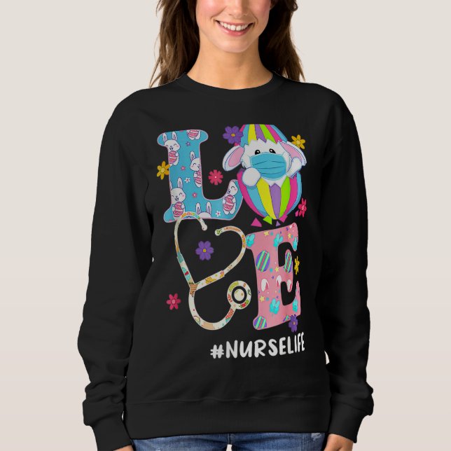 Sweatshirt Nursing Stéthoscope Scrub Life Nurse Bunny Easter (Devant)