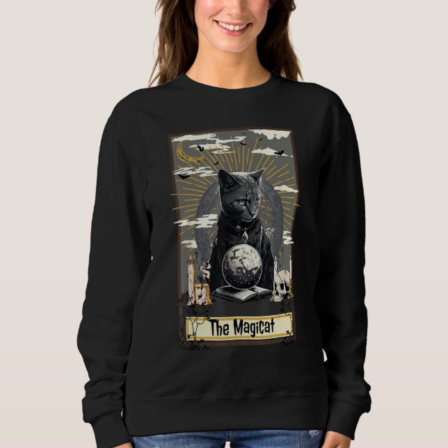 Sweatshirt Occult Cat Witch Tarot Card Dark Aesthetic Gothic  (Devant)