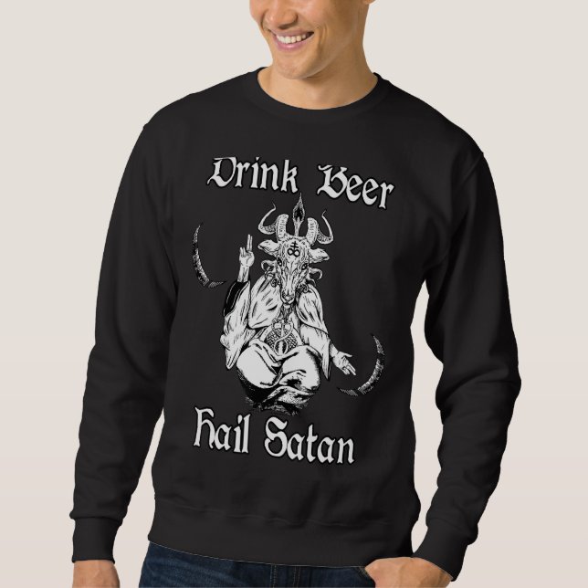 Sweatshirt Occulte Satanic Goth Baphomet Boire Bière Hail Sat (Devant)