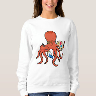 Sweatshirt Octopus comme Peintre avec Peinture et Pinceau