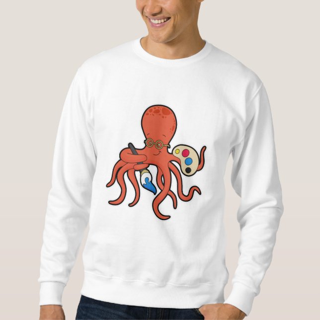 Sweatshirt Octopus comme Peintre avec Peinture et Pinceau (Devant)