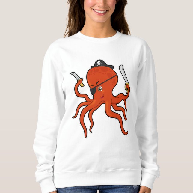 Sweatshirt Octopus comme Pirate avec épée et couteau (Devant)