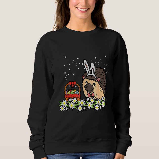 Sweatshirt Oeufs De Lapin De Hérisson De Pâques Sur Fleurs Mi (Devant)