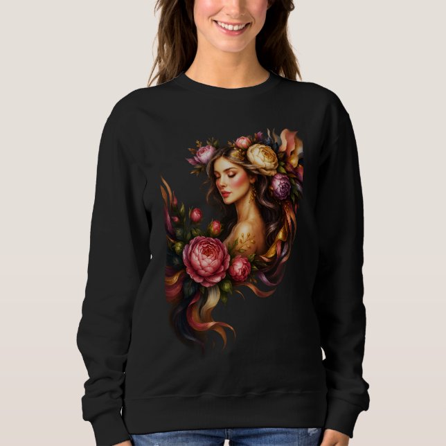 Sweatshirt Œuvre d'art élégante de déesse florale (Devant)