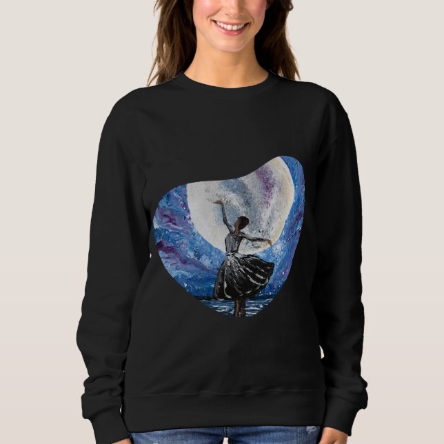 Sweatshirt Œuvre d'art faite à la main - Danse avec la lune  (Devant)