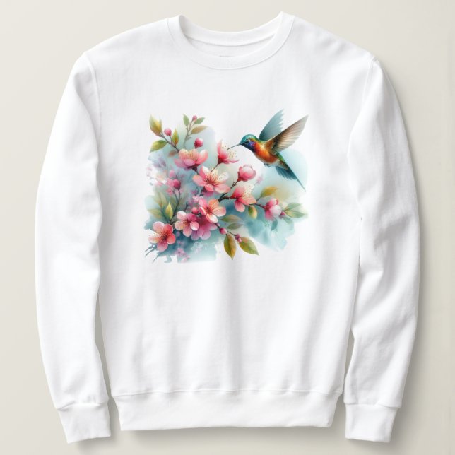 Sweatshirt OEuvre florale/printanière de colibri (Design devant)