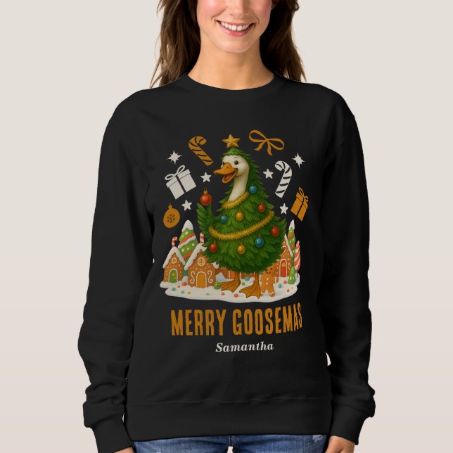 Sweatshirt Oie des arbres de Noël | Vacances amusantes (Devant)