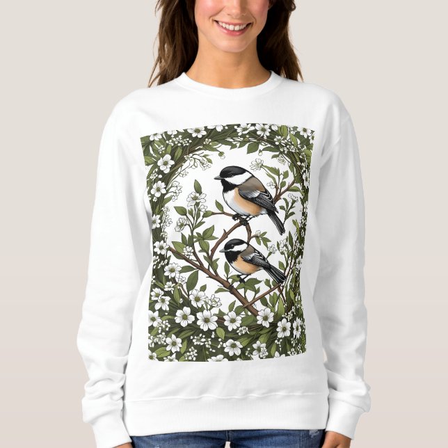 Sweatshirt Oiseau De Chickadee Noir Et Mayf Du Massachusetts (Devant)