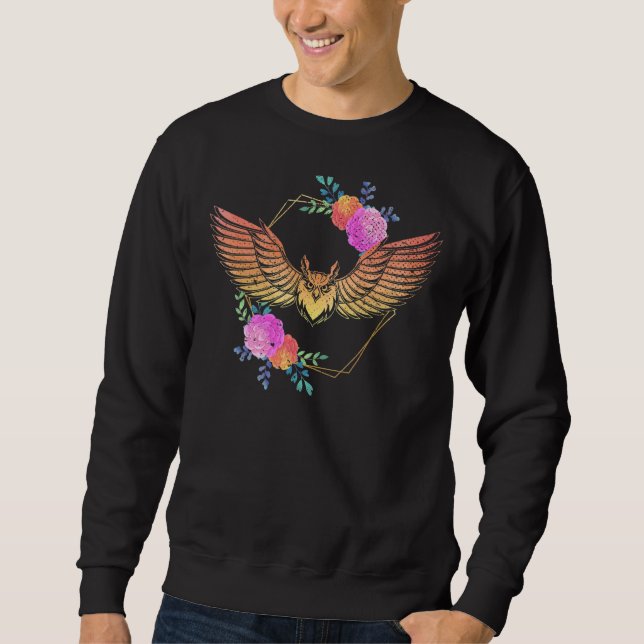 Sweatshirt Oiseau de la forêt Chouette prédateur de la flore  (Devant)