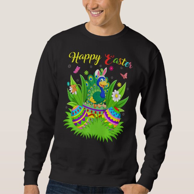 Sweatshirt Oiseau de paon Oeuf de Pâques Floral Funny Peacock (Devant)