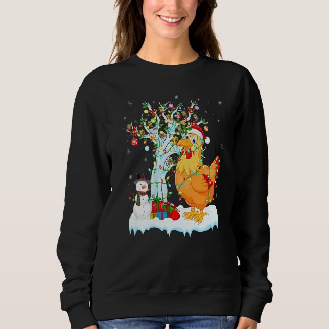 Sweatshirt Oiseau de poulet Noël Éclairage de l'arbre de Noël (Devant)