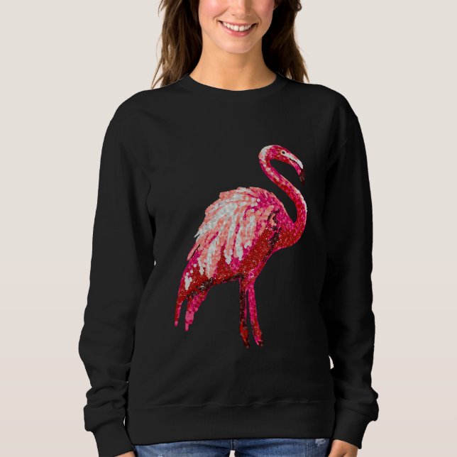 Sweatshirt Oiseau Flamant Tropical Imprimé avec Faux Sequins (Devant)