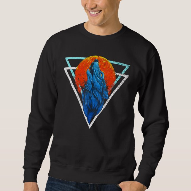 Sweatshirt Oiseau forestier Lune rouge Predator Howling Wolf (Devant)
