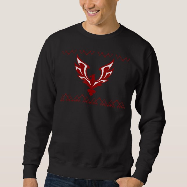 Sweatshirt Oiseau Phoenix En Rouge Avec Frontière Autochtone (Devant)