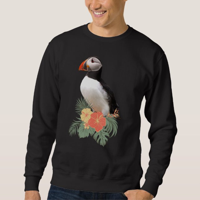 Sweatshirt Oiseaux de macareux de l'Atlantique Fleurs tropica (Devant)