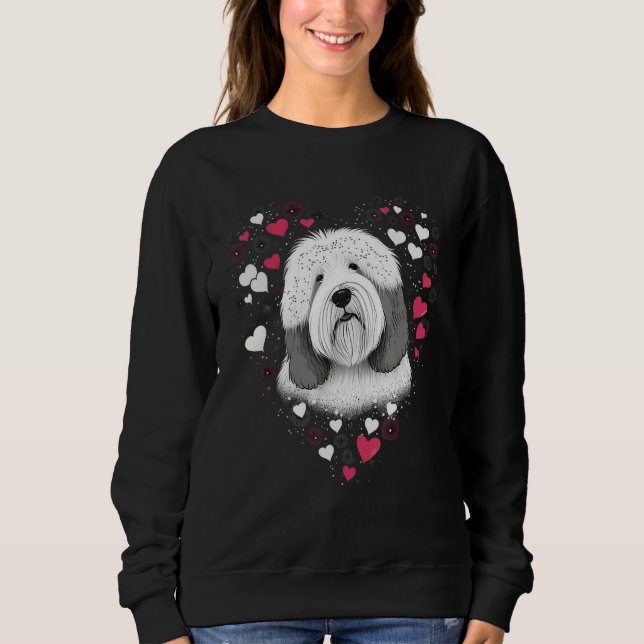 Sweatshirt Old English Sheepdog Heart for Valentines Day Bobt (Devant)