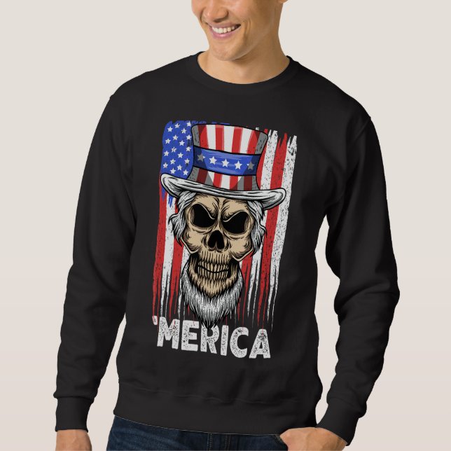 Sweatshirt Oncle crâne Sam 4 juillet Usa Drapeau Merica Indep (Devant)
