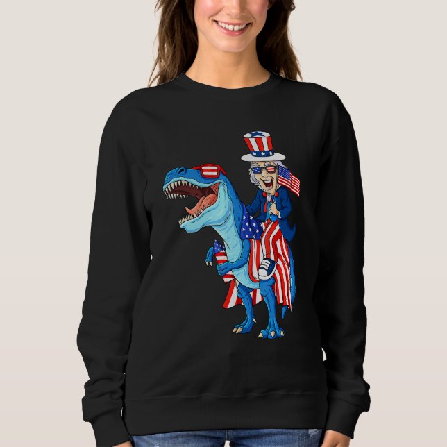 Sweatshirt Oncle Sam Riding T Rex 4 juillet Garçons Filles En (Devant)