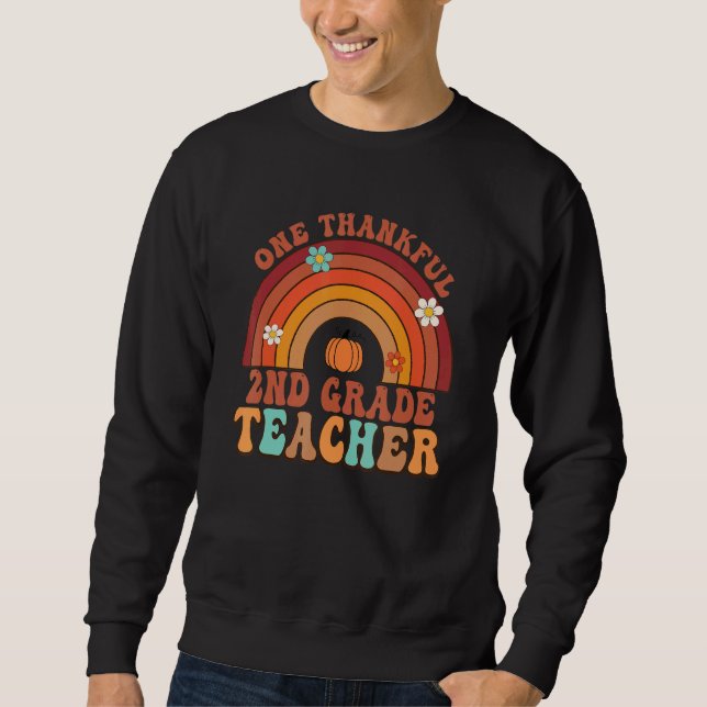 Sweatshirt One Thankful 2nd Grade Teacher Groovy Thanksgiving (Devant)