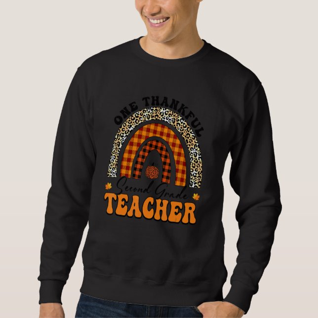 Sweatshirt One Thankful 2nd Grade Teacher Rainbow Leopard Gro (Devant)