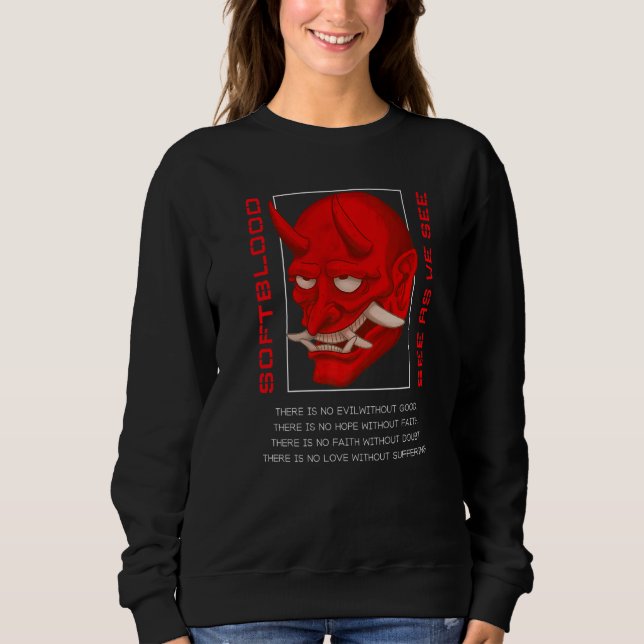 Sweatshirt Oni Demon Masque Japonais Noir Rouge Designer (Devant)