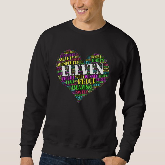 Sweatshirt Onze Ans 11e Anniversaire Typographie cardiaque (Devant)