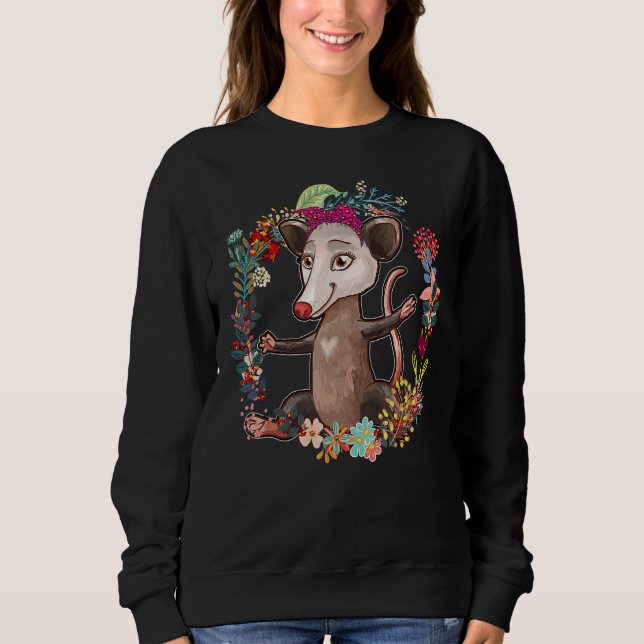 Sweatshirt Opossum Bow Cravate Léopard Fleurs Famille Happy M (Devant)