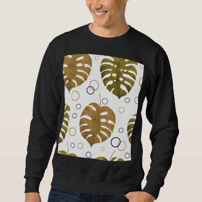 Sweatshirt Or tropical : aquarelle de feuille de monstère (Devant)