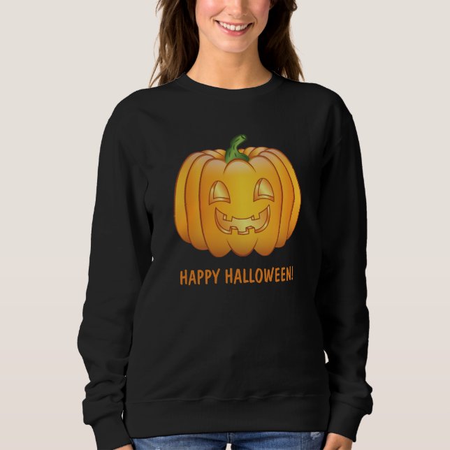 Sweatshirt Orange Cartoon Citrouille Et Happy Halloween Texte (Devant)