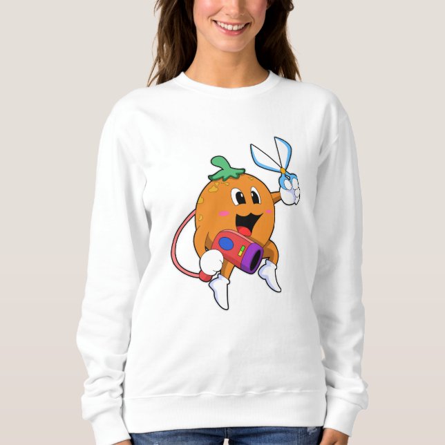 Sweatshirt Orange comme Coiffeur avec ciseaux et sèche-cheveu (Devant)