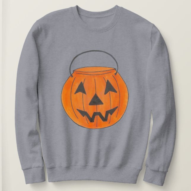 Sweatshirt Orange Trick ou Treat Citrouille Bucket Halloween (Design devant)