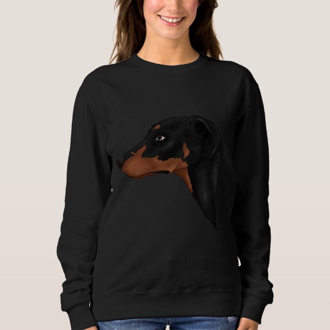 Sweatshirt Oreilles Naturelles Noires Et Tan Doberman (Devant)