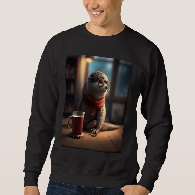Sweatshirt Otter  Nerd Otter Drinking Coffee  1 (Devant)