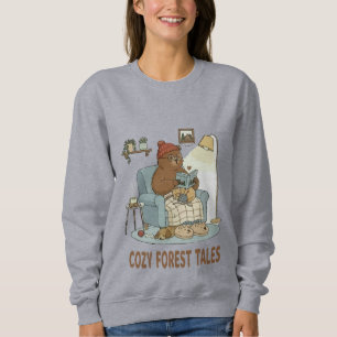 Sweatshirt Ours douillet lisant 'Contes de la forêt' avec un