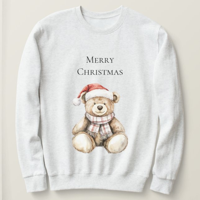 Sweatshirt Ours en peluche de Noël Plaid à la crème (Design devant)