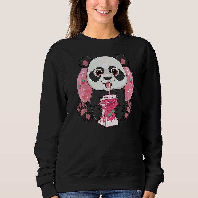 Sweatshirt Ours Panda Géant Boire Lait Fraise (Devant)