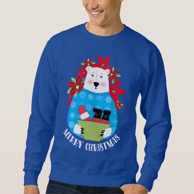 Sweatshirt Ours polaire de Noël mangeant le Père Noël avec un (Devant)