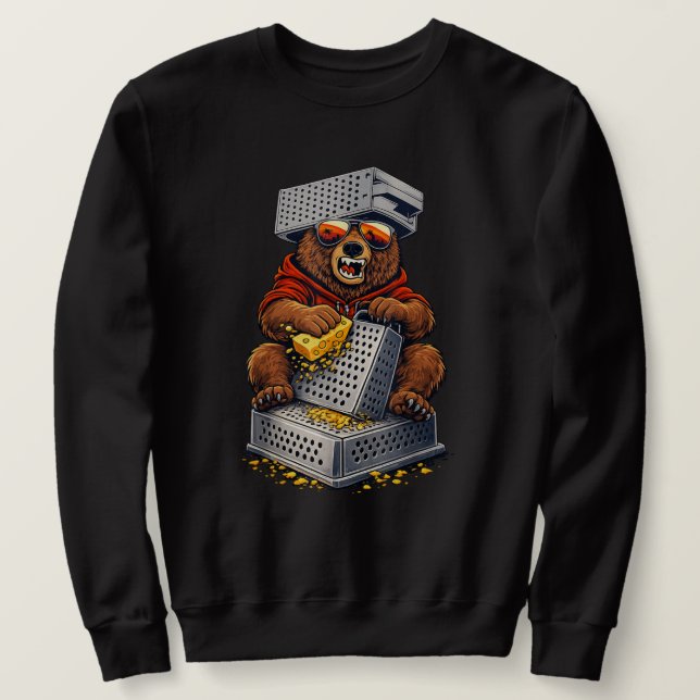 Sweatshirt Ours Rétro avec Chapeau Râpe à Fromage et Lunettes (Design devant)