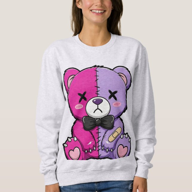 Sweatshirt Ours scindé mignon et effrayant (Devant)